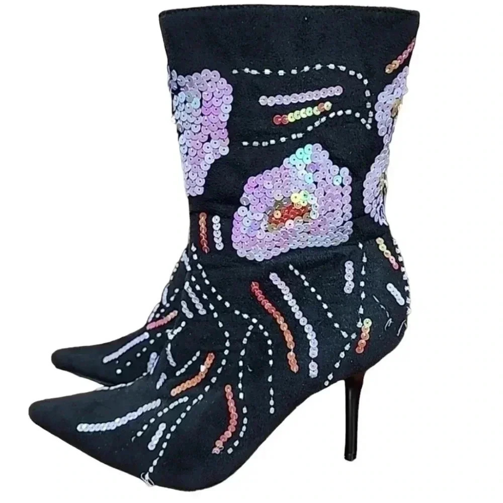 Sequin Pointed toed ankle boots size 7 - Picture 2 of 14